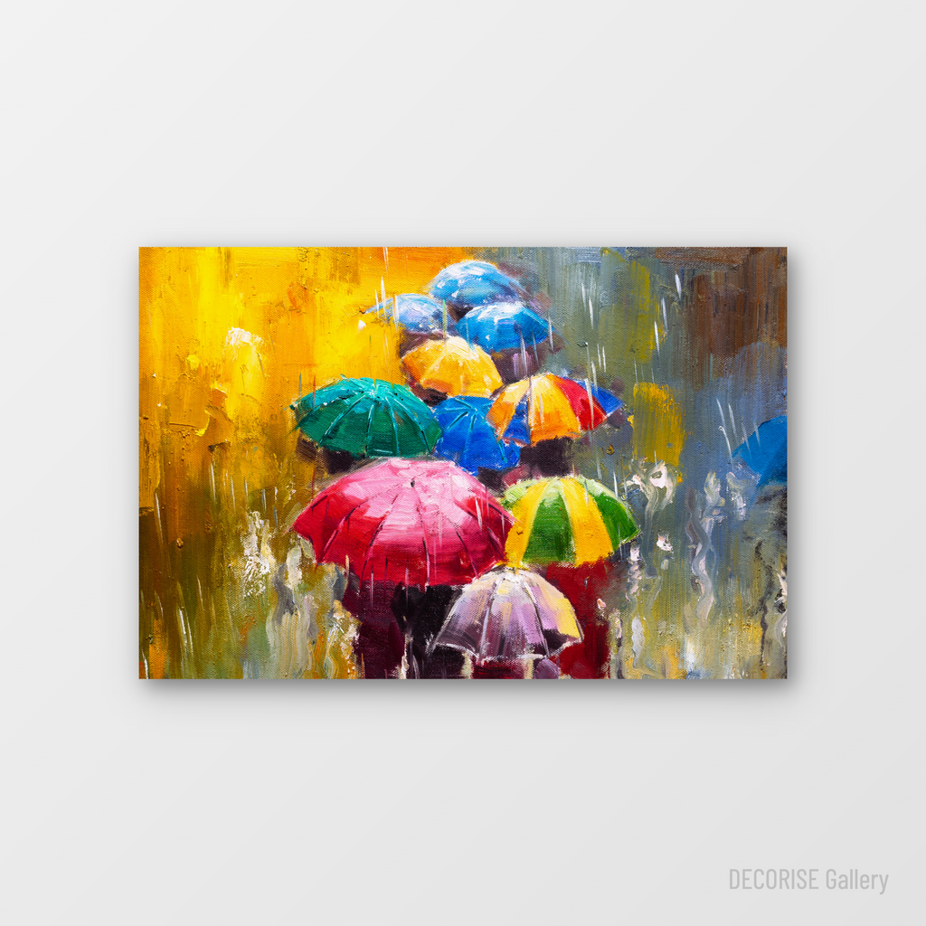 Kolorowe parasole w deszczowy dzień