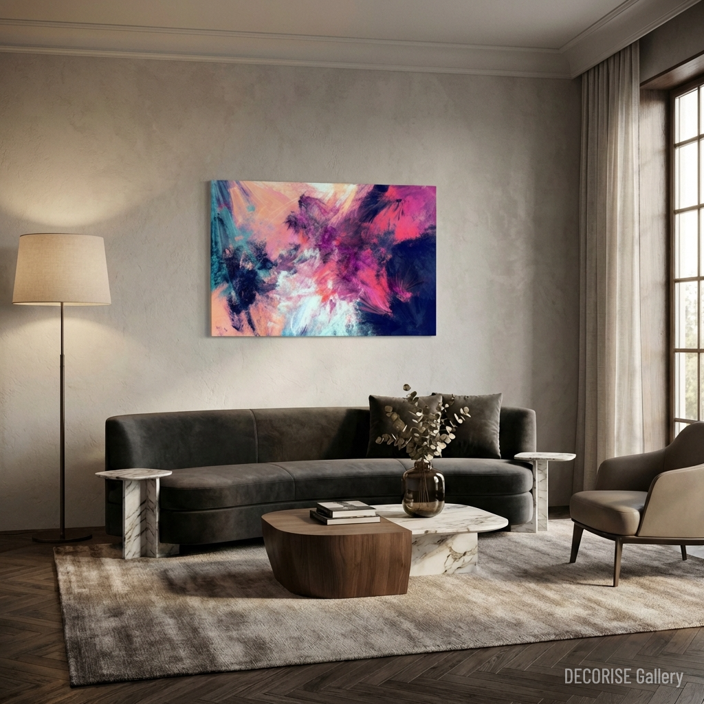 Abstrakcyjne pociągnięcia pędzla w różu i granacie