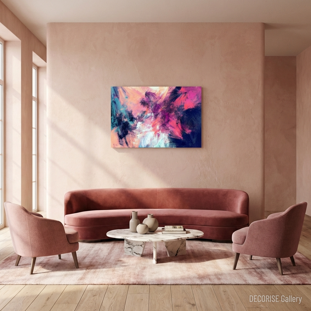 Abstrakcyjne pociągnięcia pędzla w różu i granacie