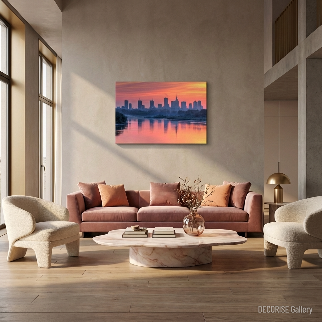 Panorama Warszawy o zachodzie słońca