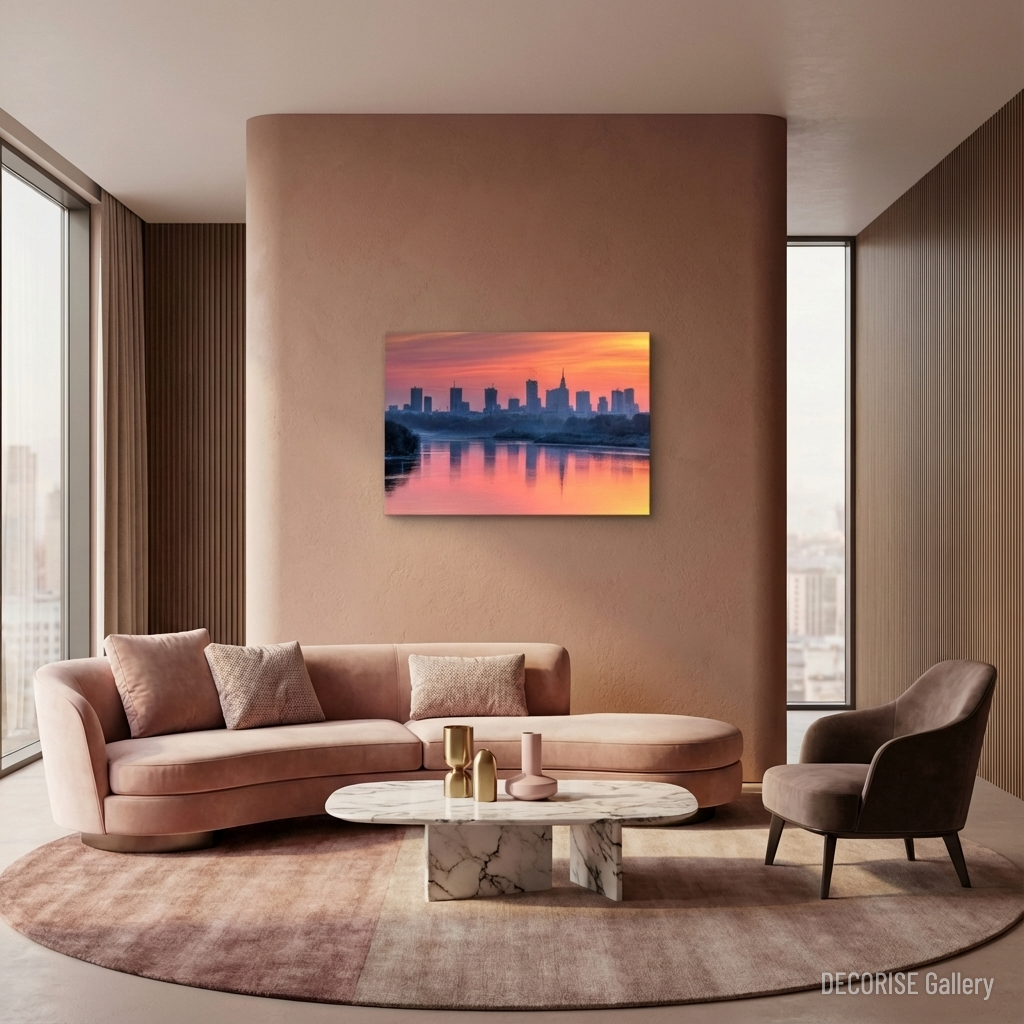 Panorama Warszawy o zachodzie słońca