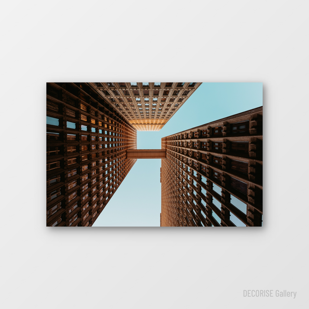 Perspektywa budynków z mostkiem w środku