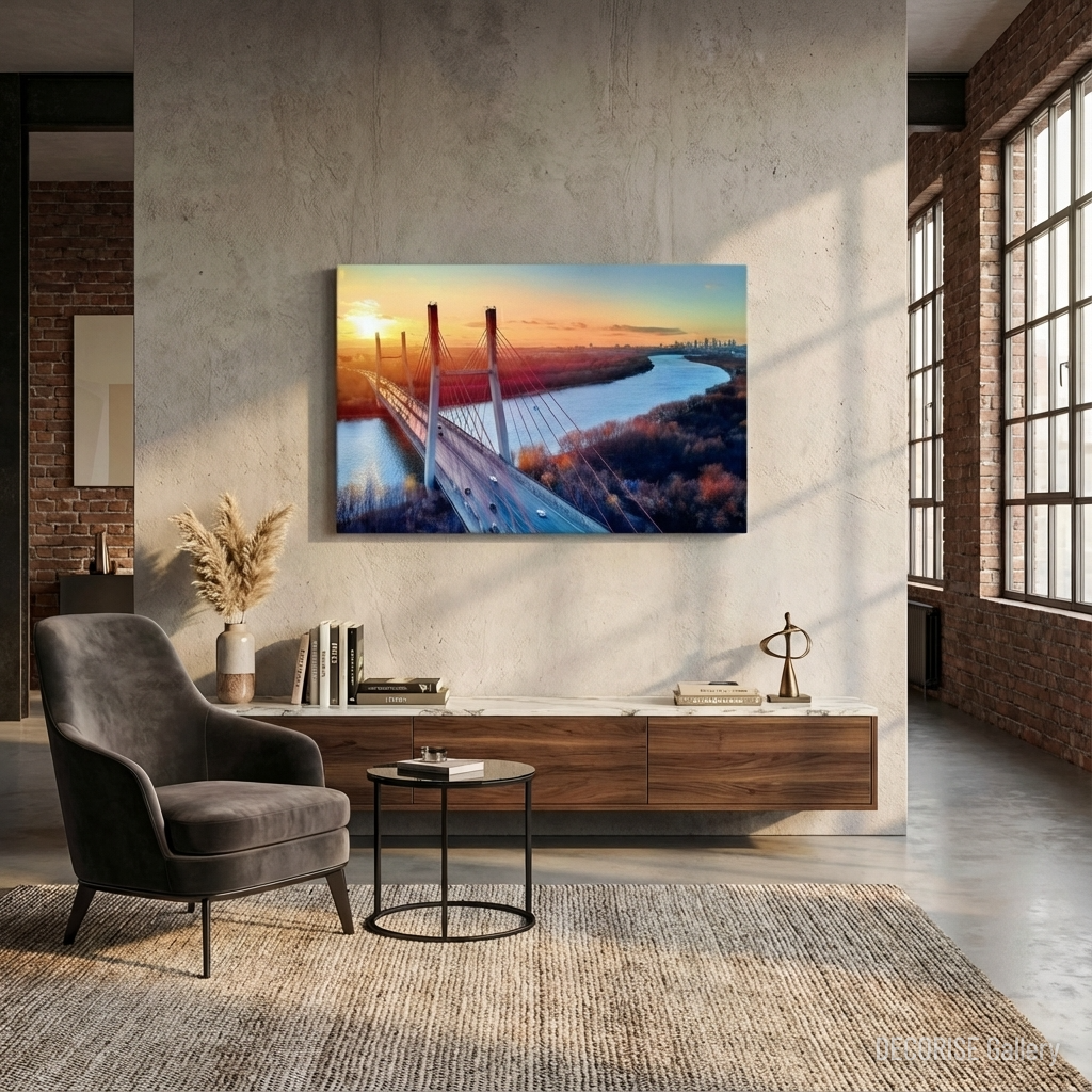 Most Siekierkowski o zachodzie słońca