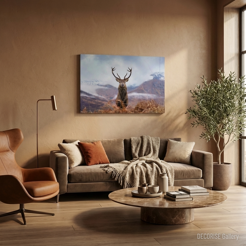 Jeleń na tle zamglonych gór