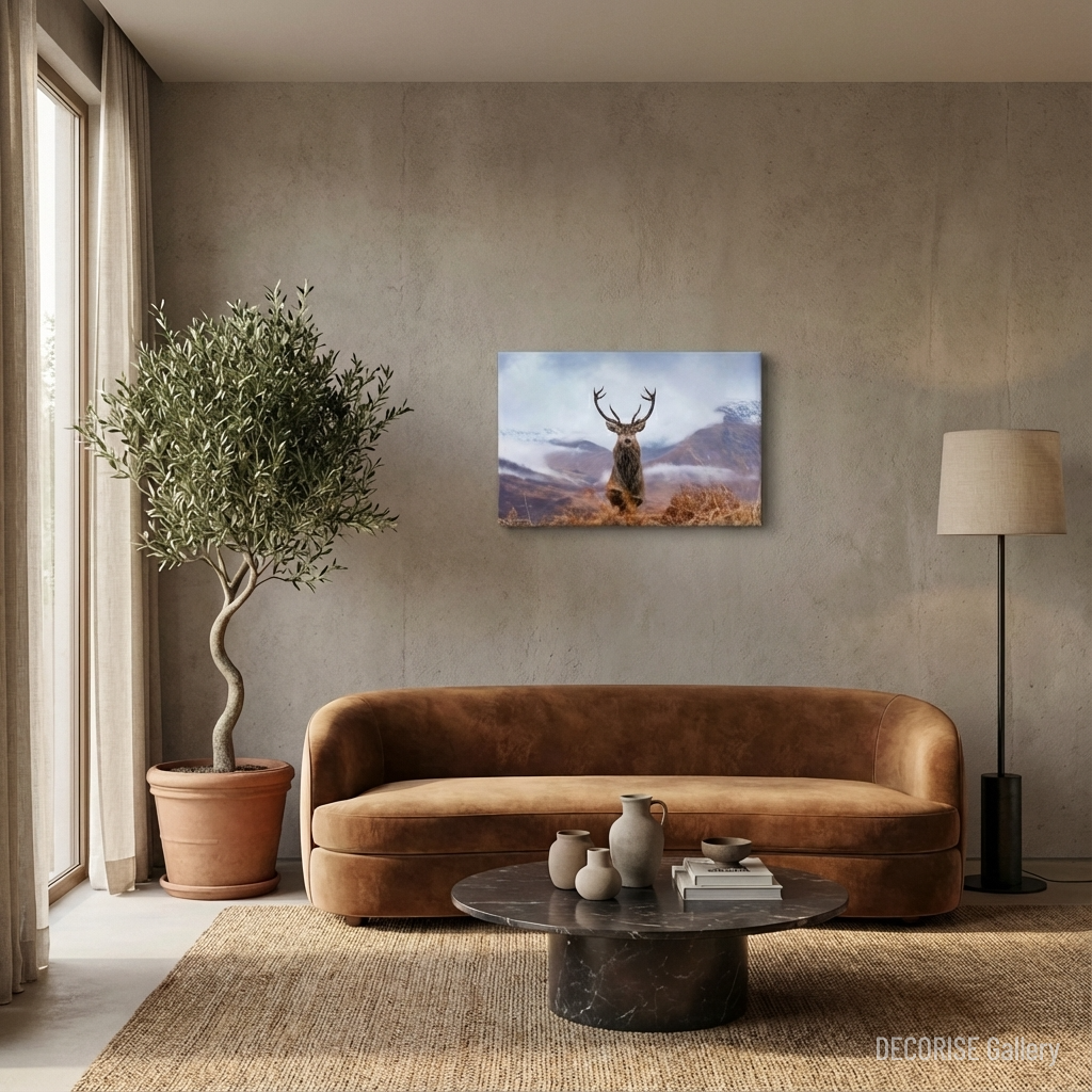 Jeleń na tle zamglonych gór