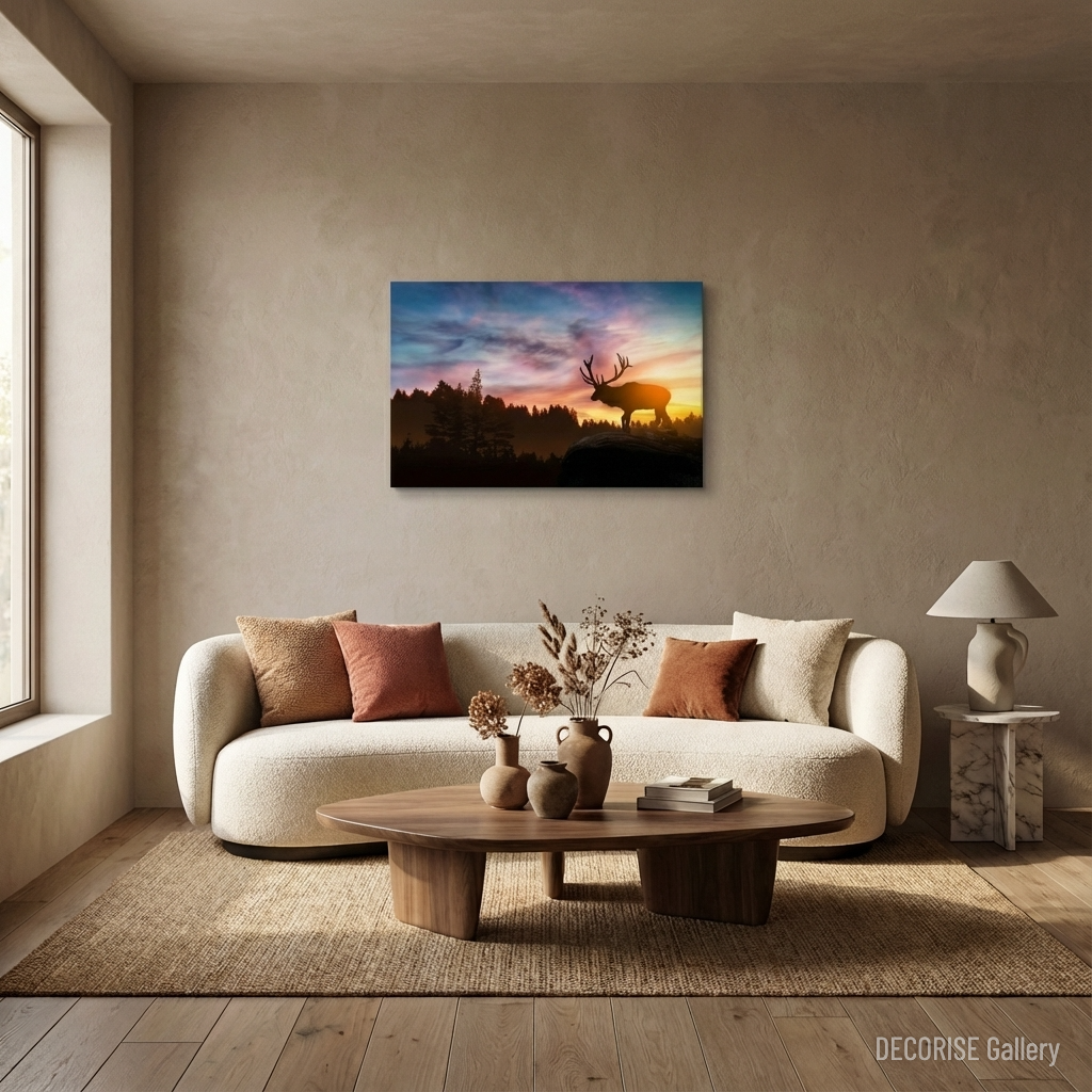 Sylwetka jelenia na tle zachodu słońca