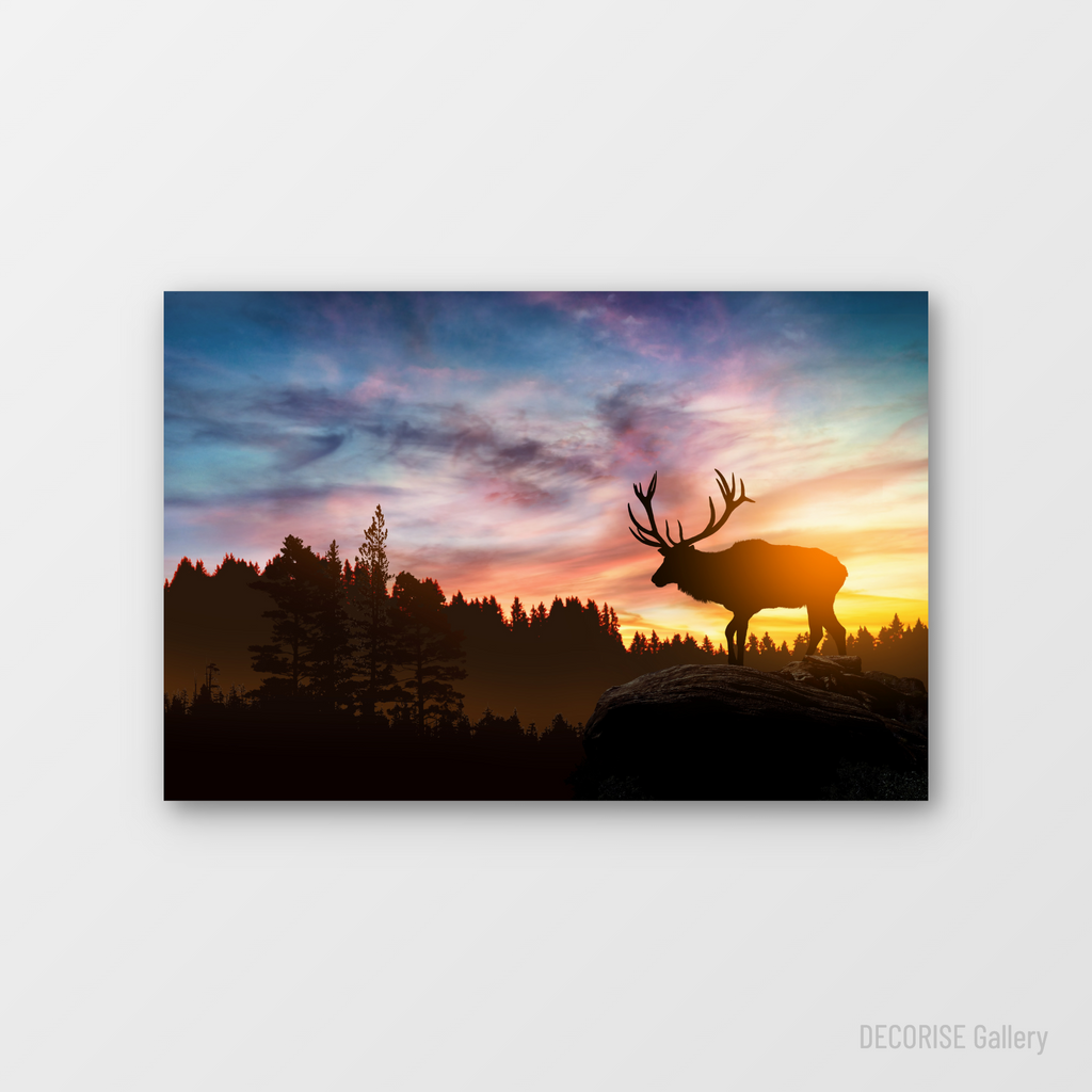 Sylwetka jelenia na tle zachodu słońca