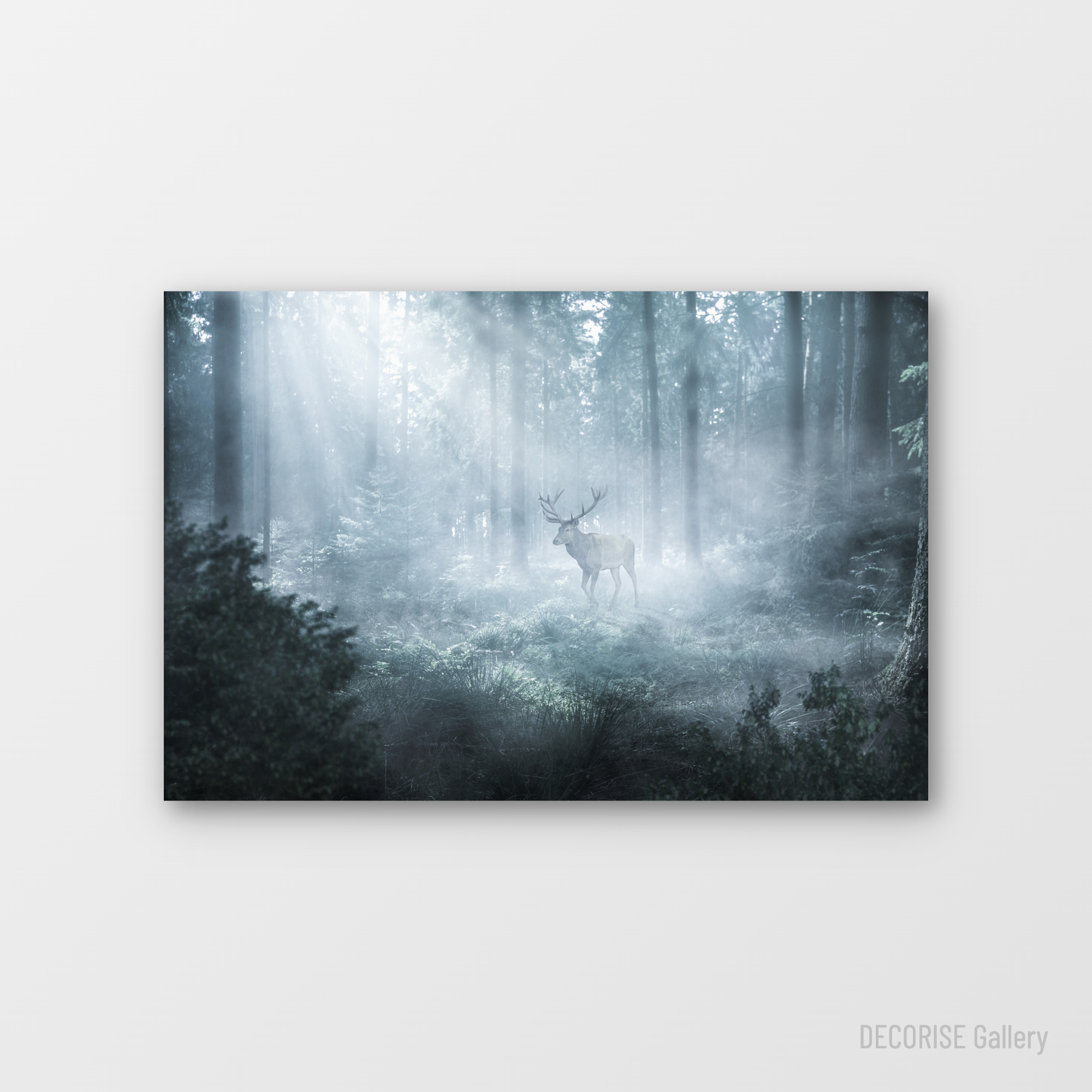 Jeleń we mgle w lesie