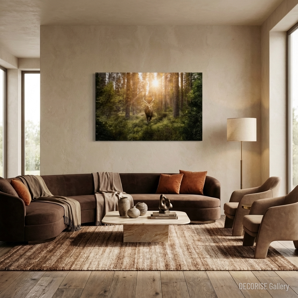 Jeleń w promieniach słońca w lesie