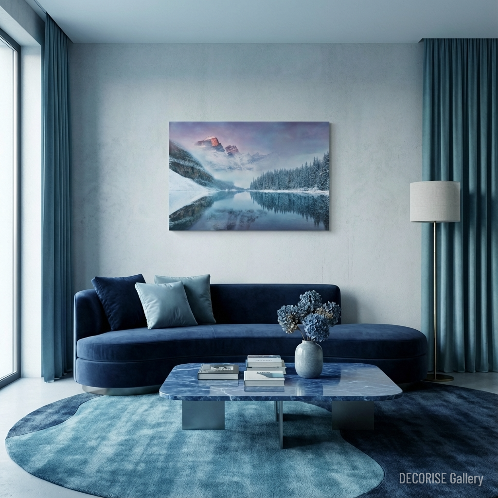 Ośnieżone góry i las nad jeziorem