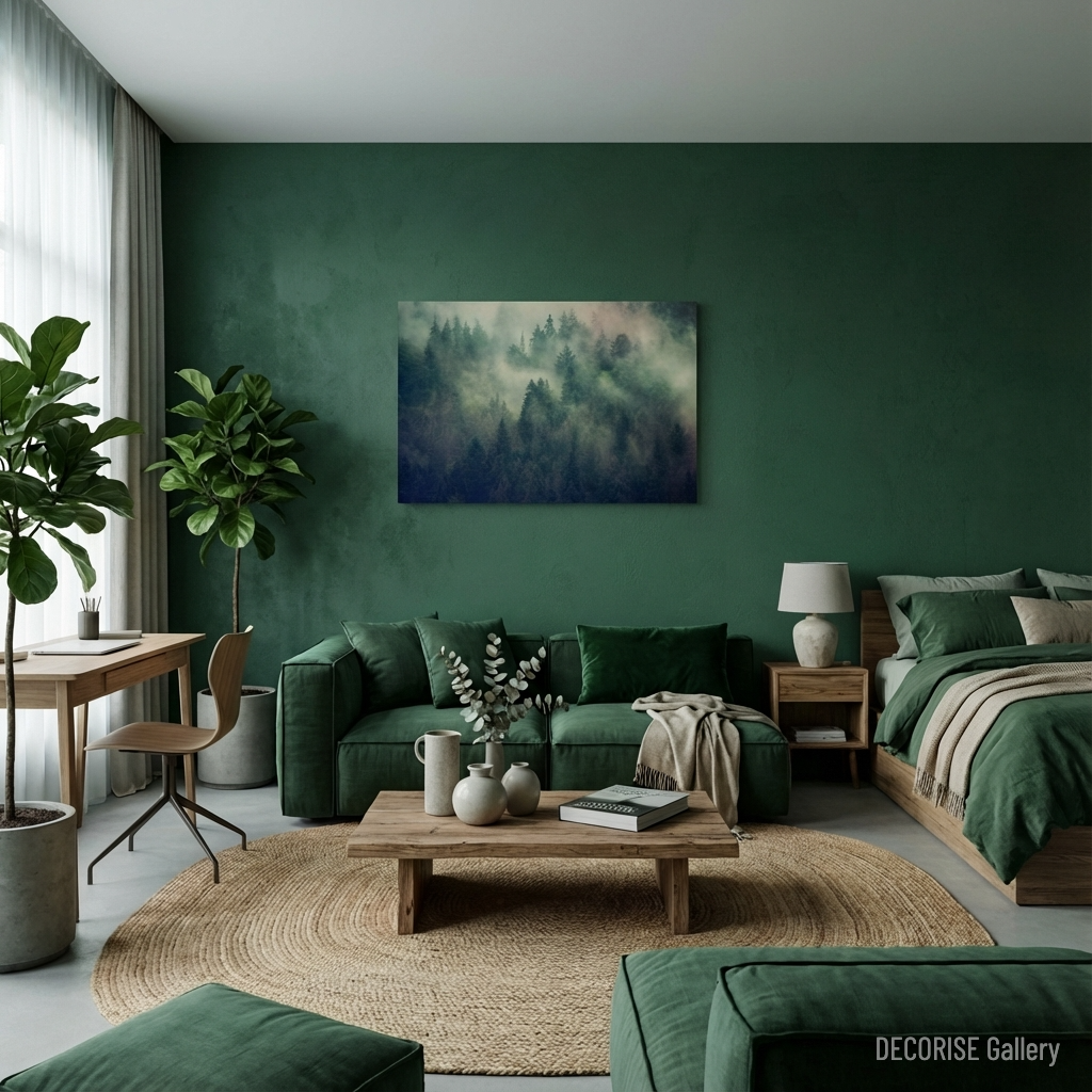 Gęsty las iglasty we mgle