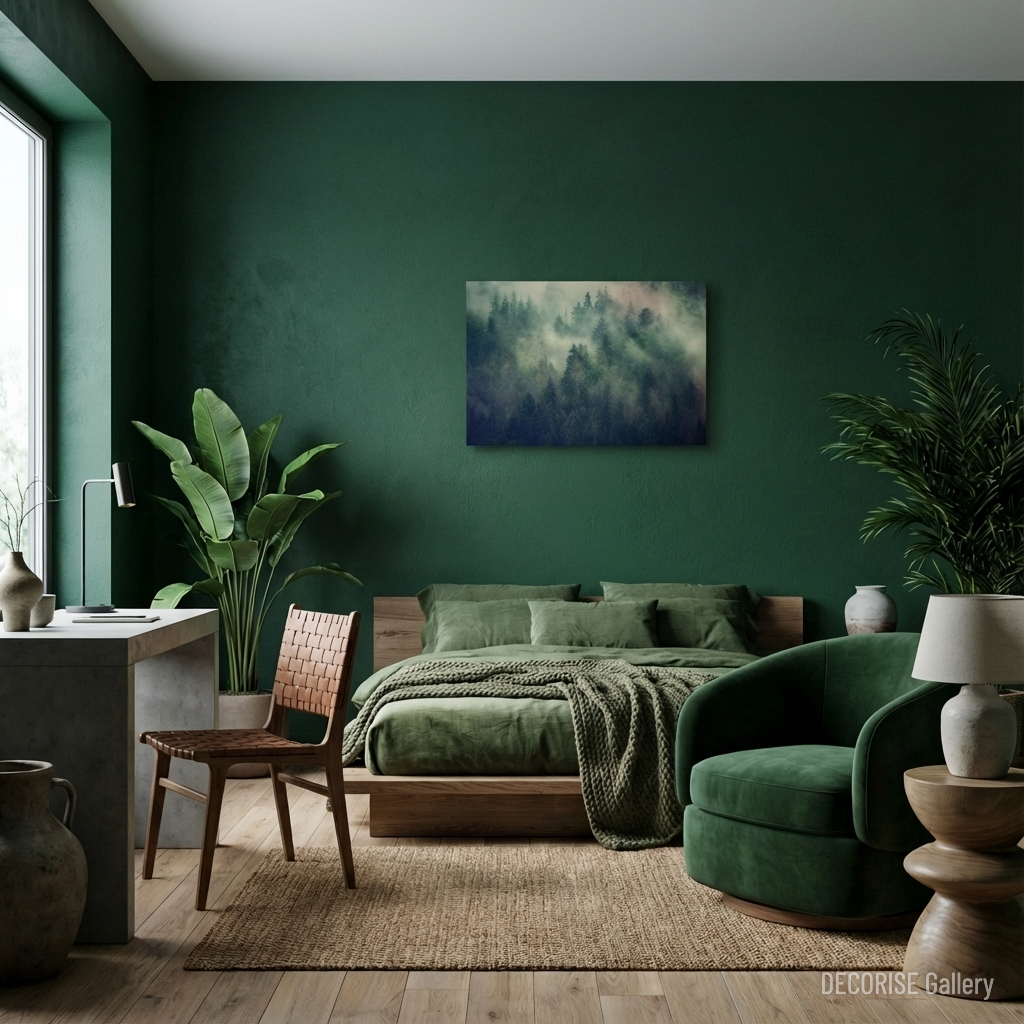 Gęsty las iglasty we mgle