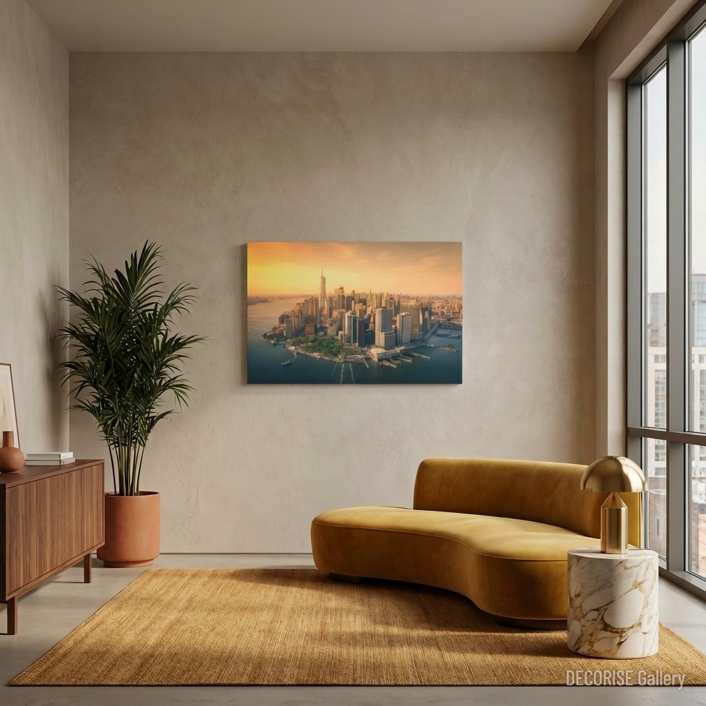 Panorama Manhattanu o zachodzie słońca