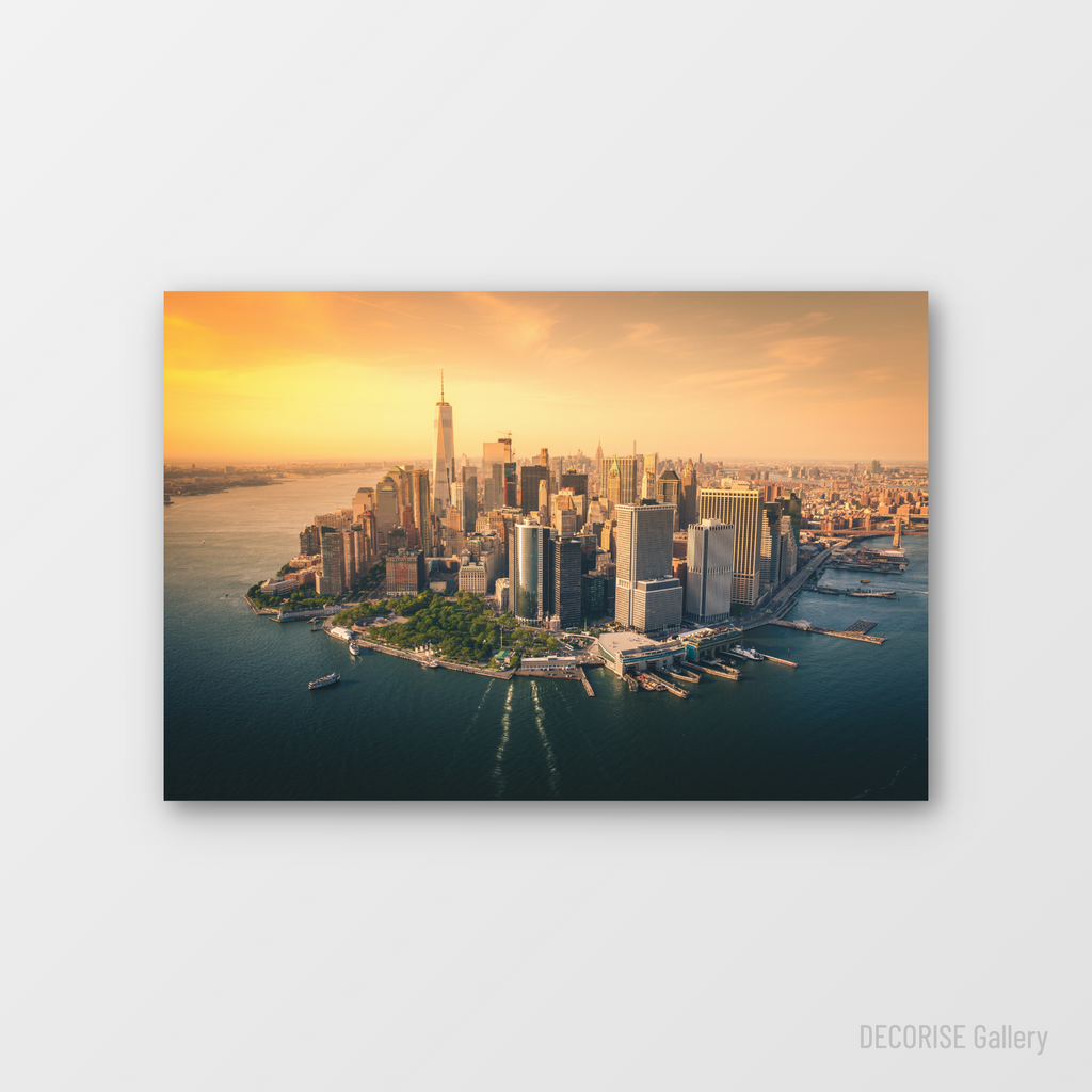 Panorama Manhattanu o zachodzie słońca