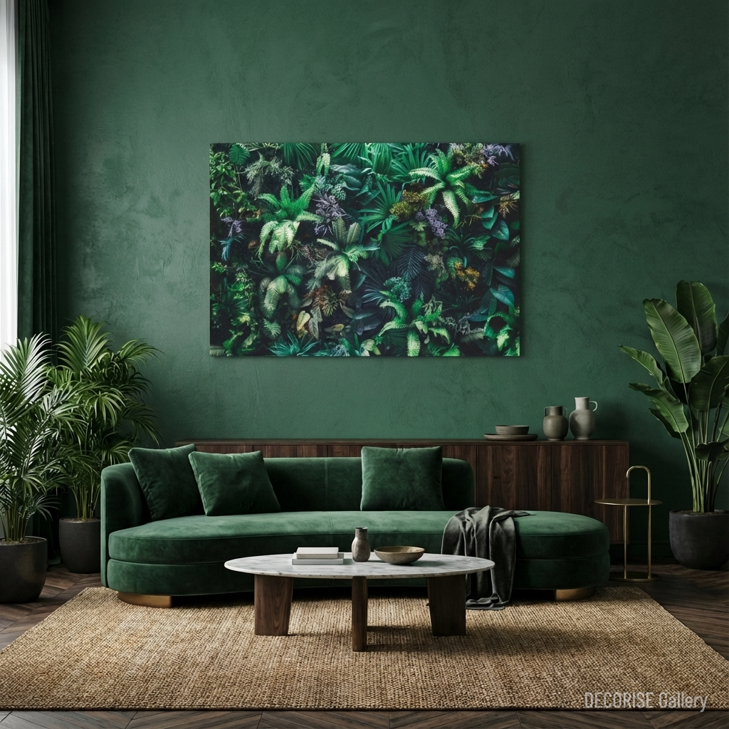 Gęsta ściana egzotycznych roślin i paproci