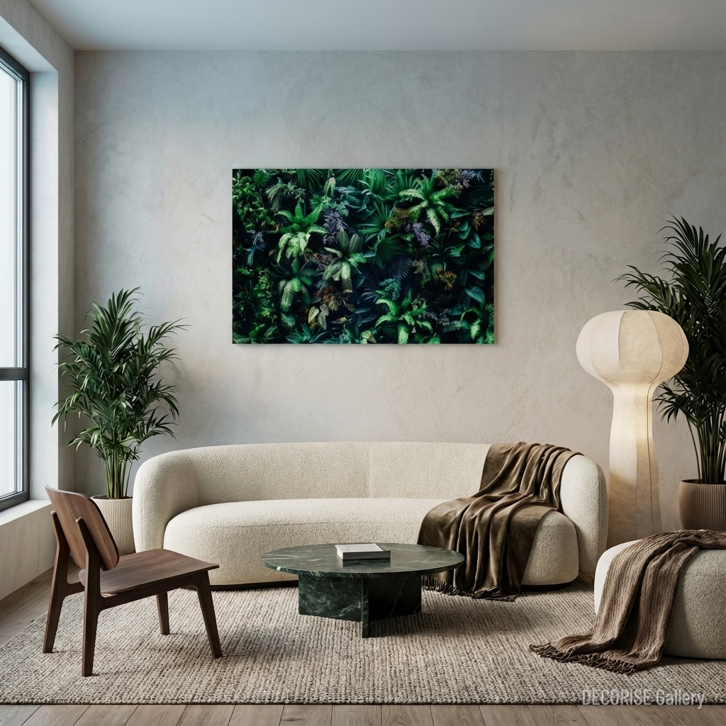 Gęsta ściana egzotycznych roślin i paproci