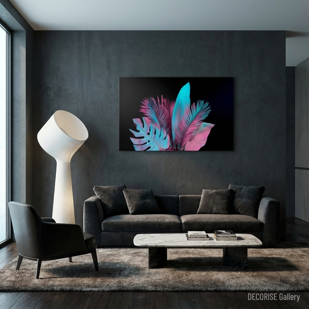 Liście tropikalne w neonowym świetle