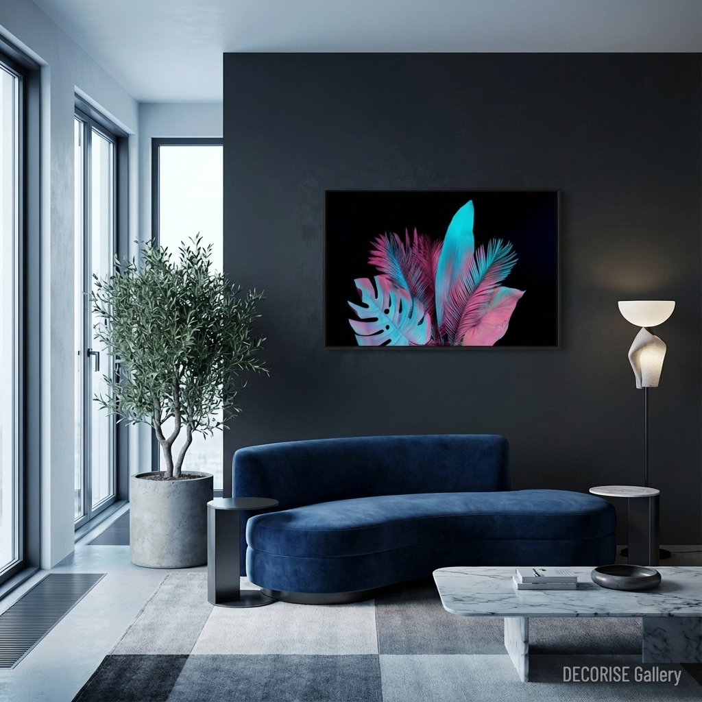 Liście tropikalne w neonowym świetle