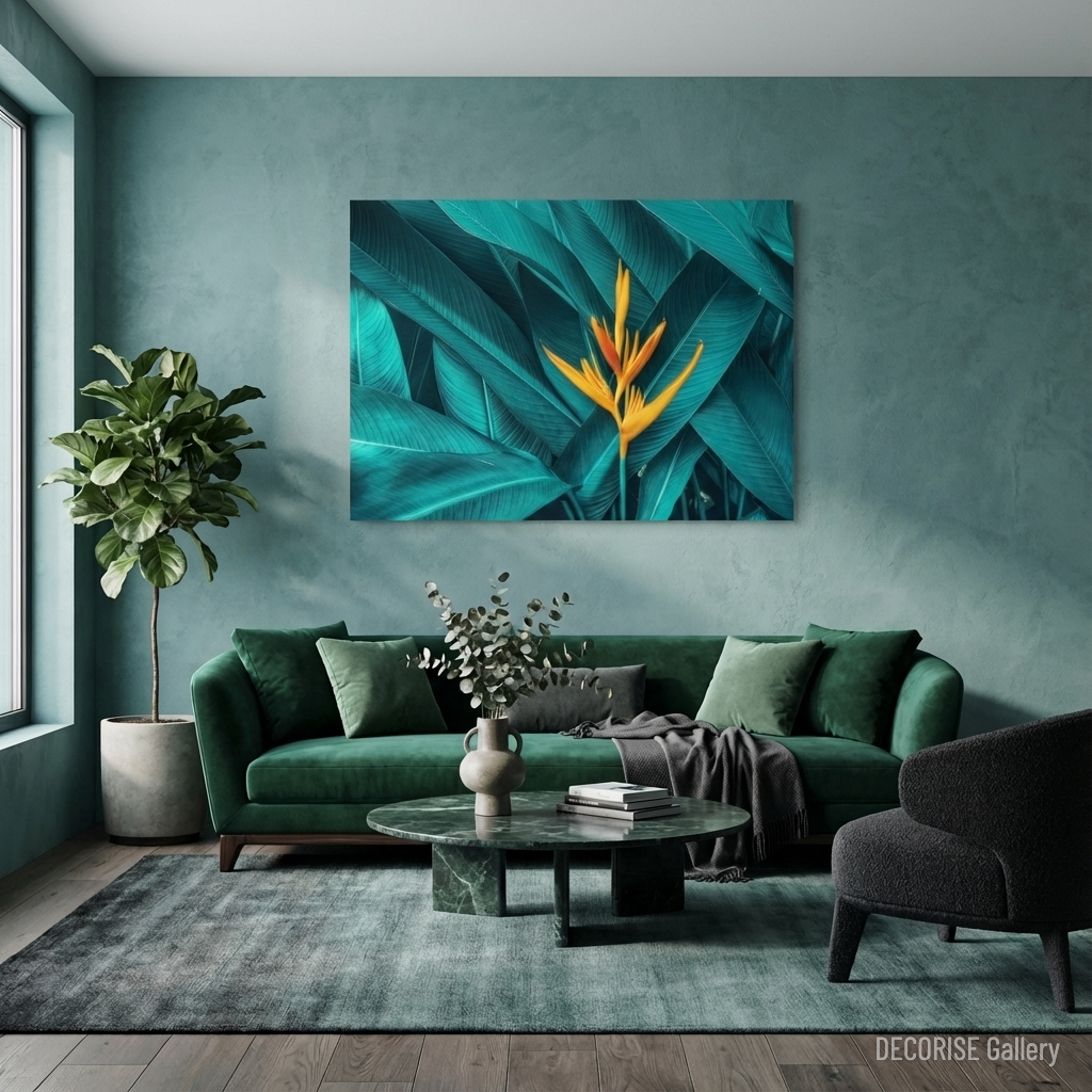 Pomarańczowy kwiat wśród turkusowych liści