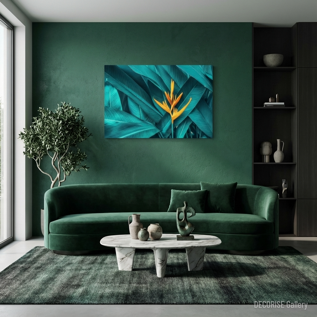 Pomarańczowy kwiat wśród turkusowych liści