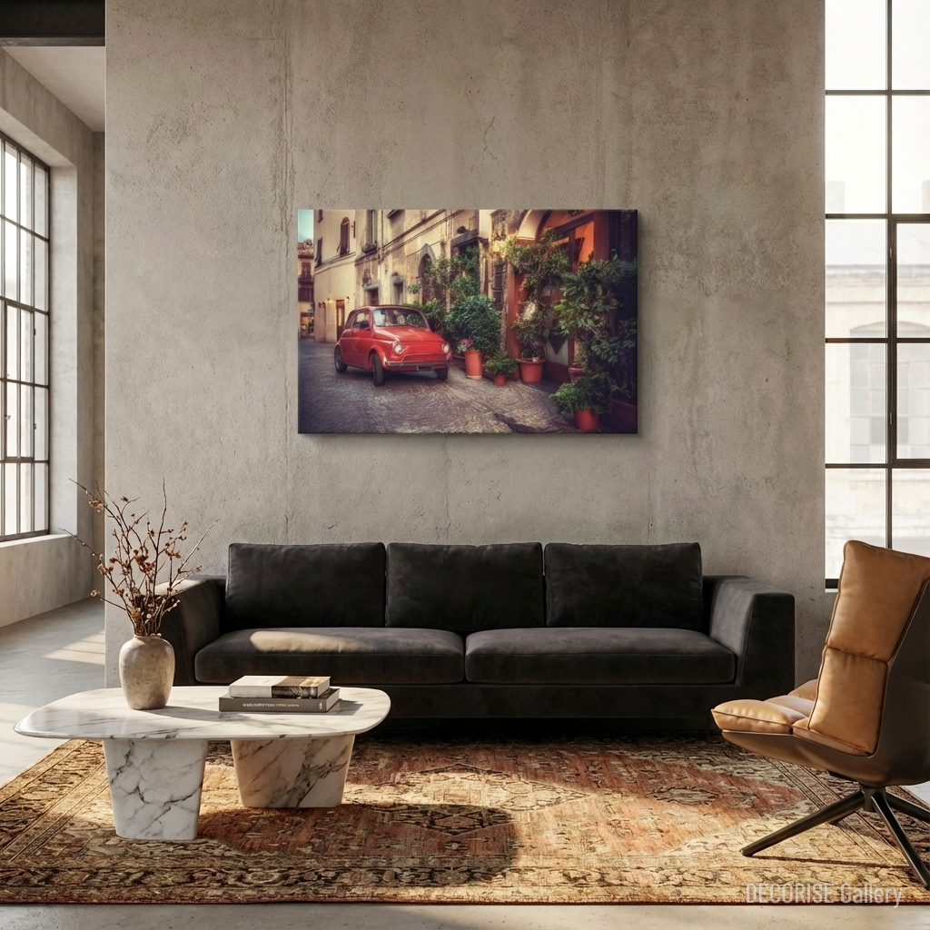 Czerwony Fiat 500 na włoskiej uliczce