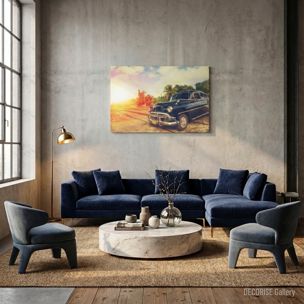 Granatowy klasyk na tle palm