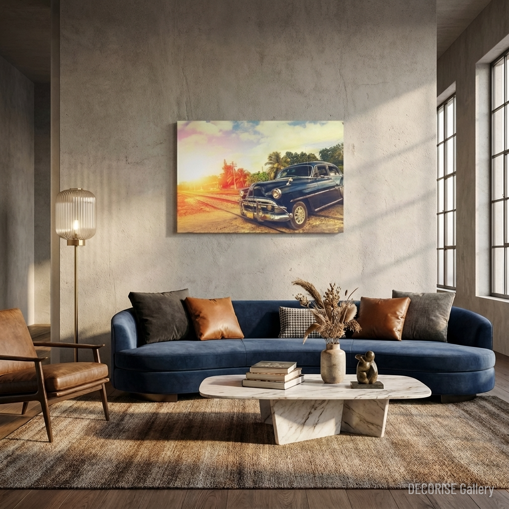 Granatowy klasyk na tle palm