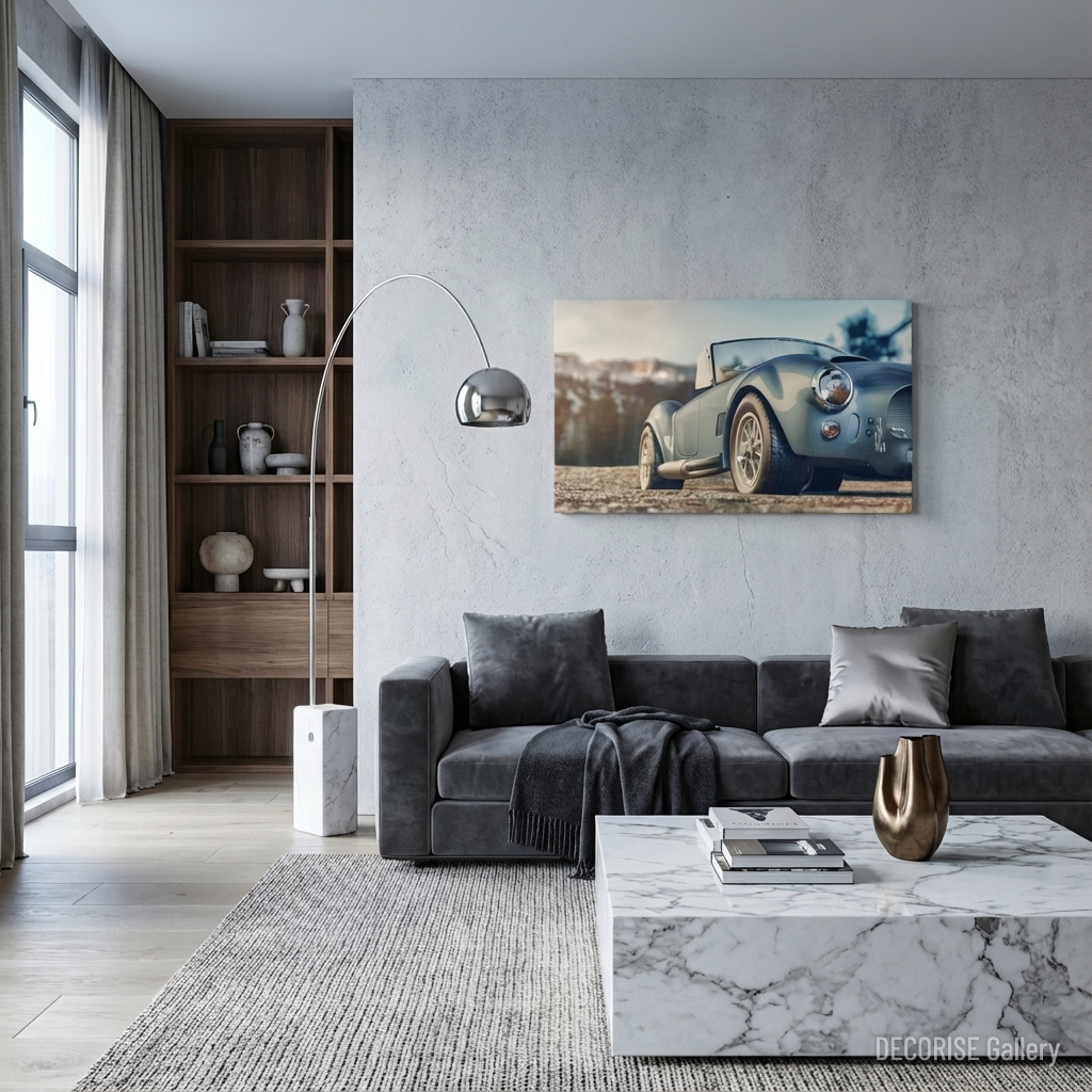 Srebrny klasyczny kabriolet na drodze