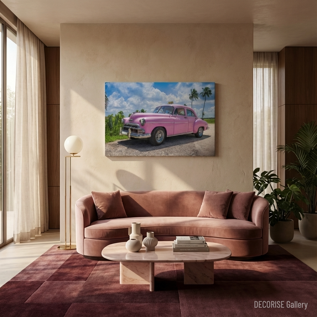 Różowy stary samochód na Kubie