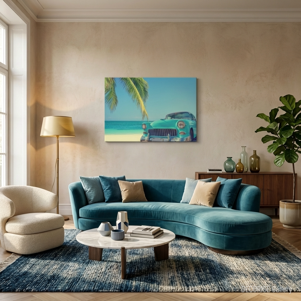 Turkusowy klasyczny samochód na plaży