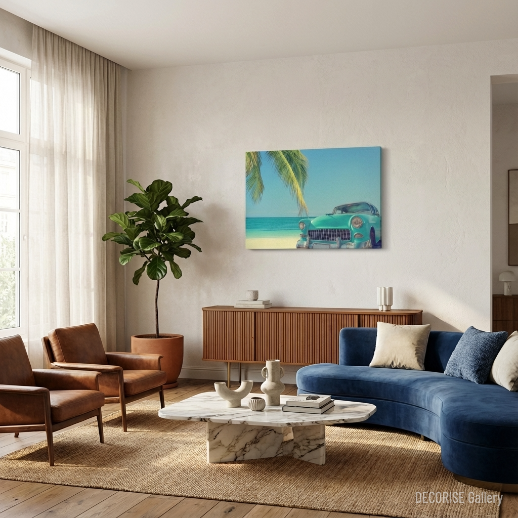 Turkusowy klasyczny samochód na plaży