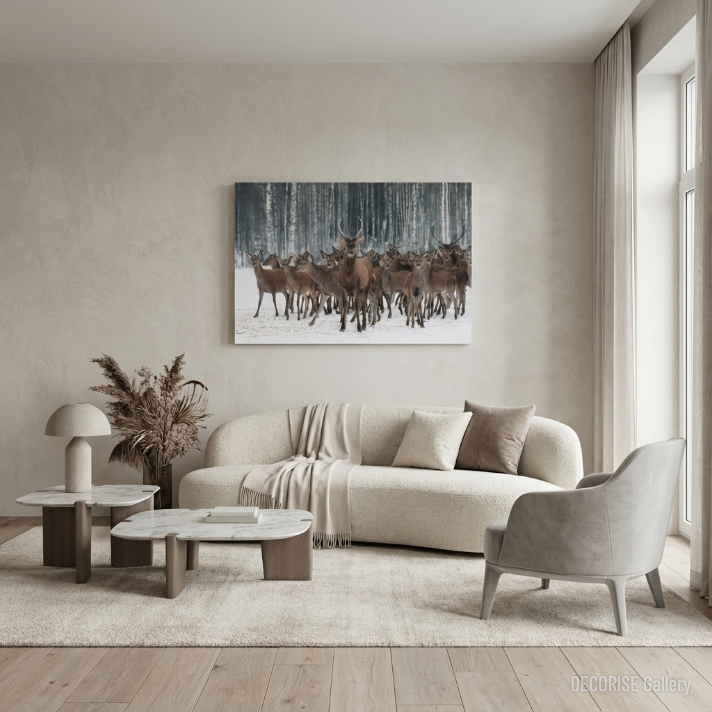 Stado jeleni w zimowym lesie