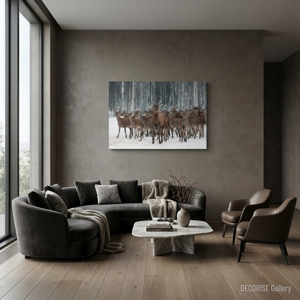 Stado jeleni w zimowym lesie