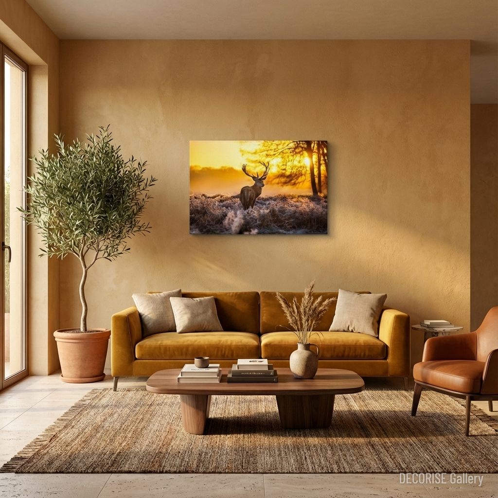 Jeleń na tle wschodu słońca