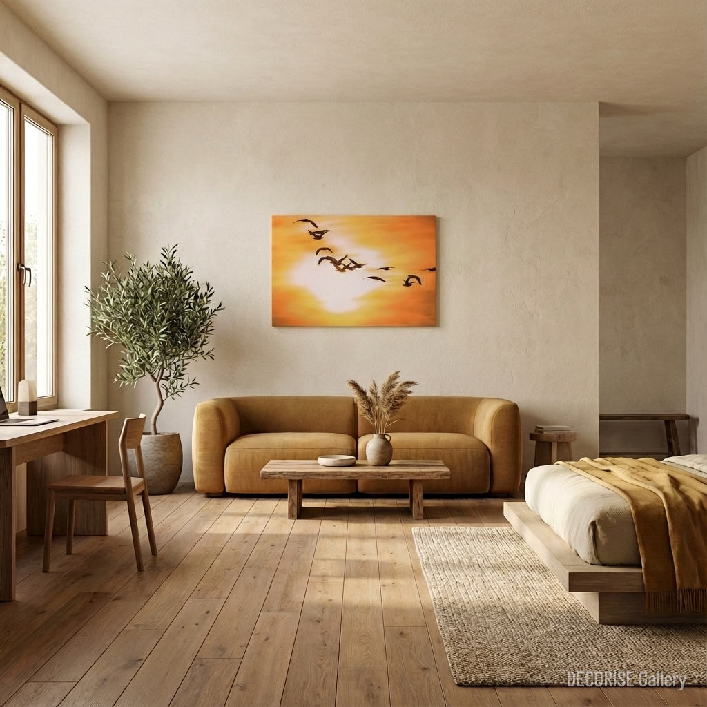 Klucz ptaków na tle słońca