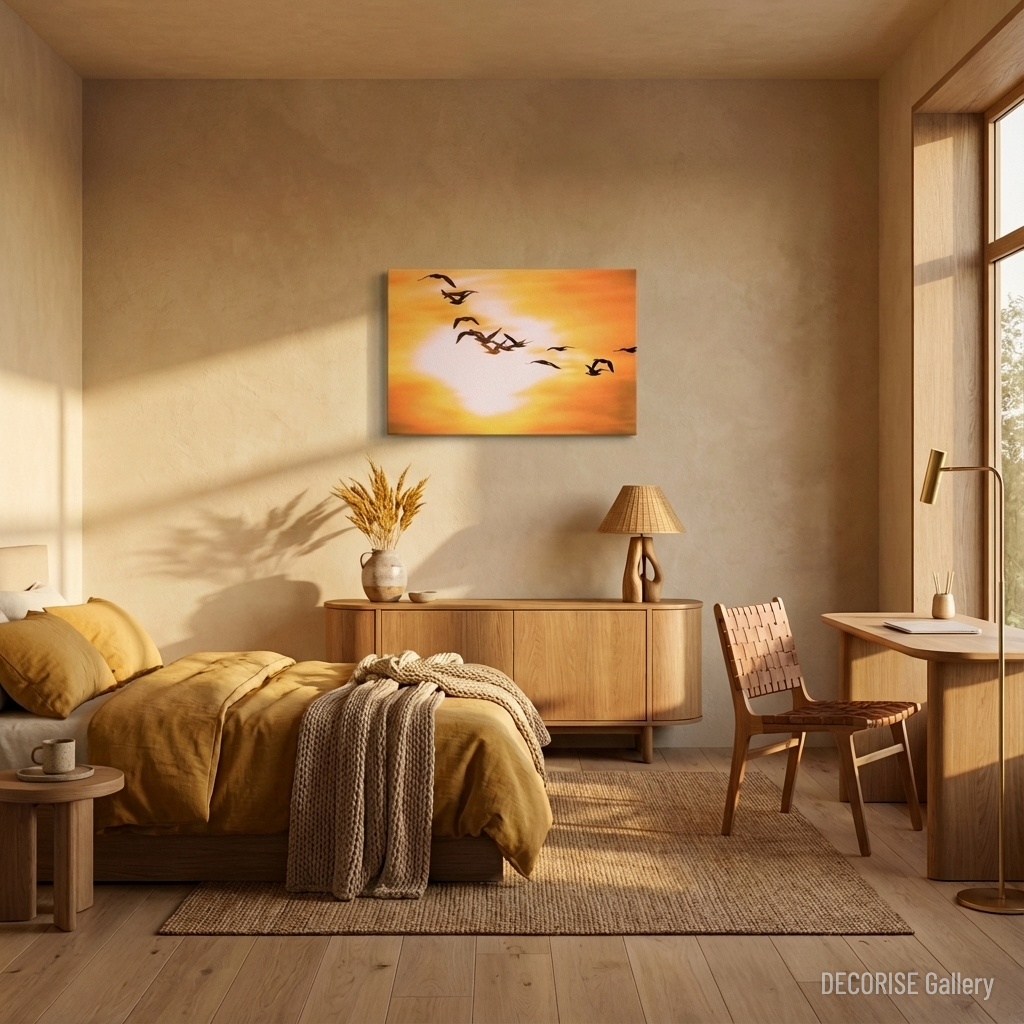 Klucz ptaków na tle słońca