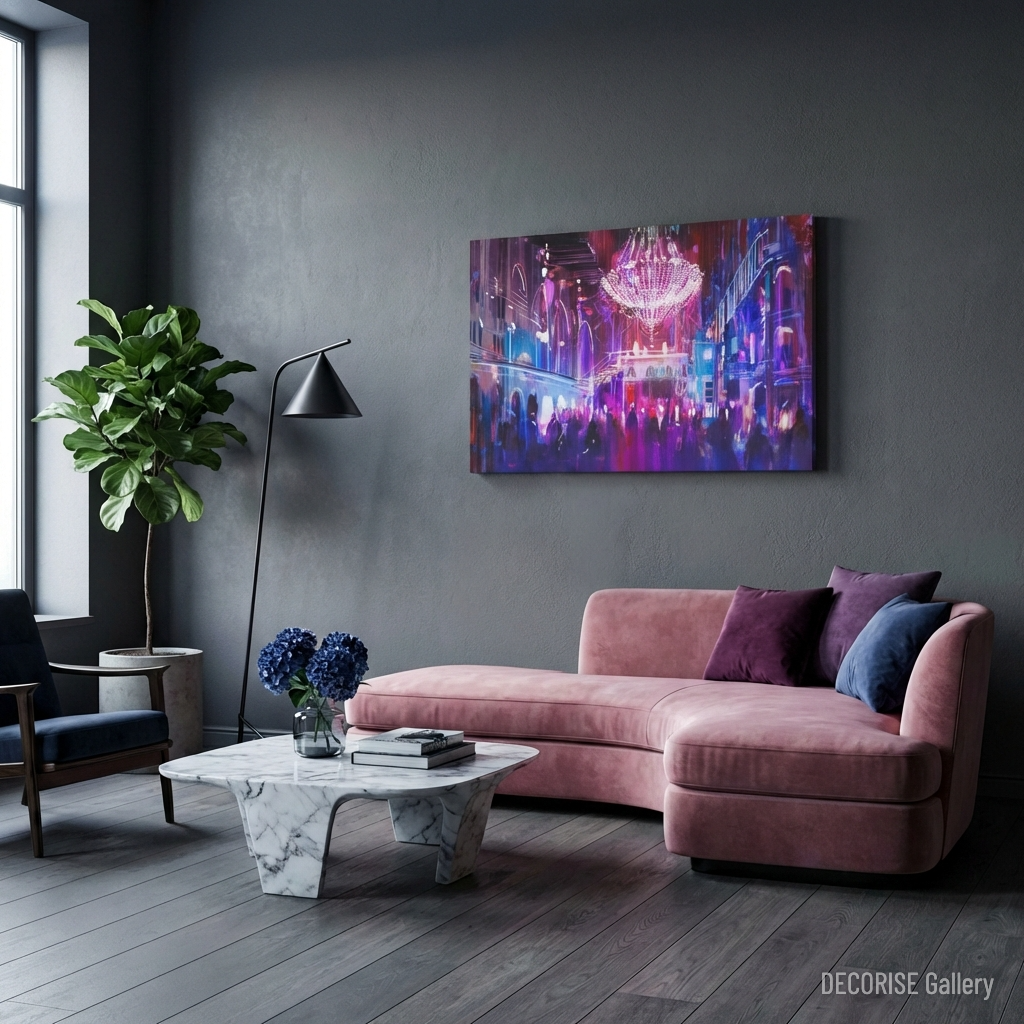 Wielki żyrandol w tętniącym mieście