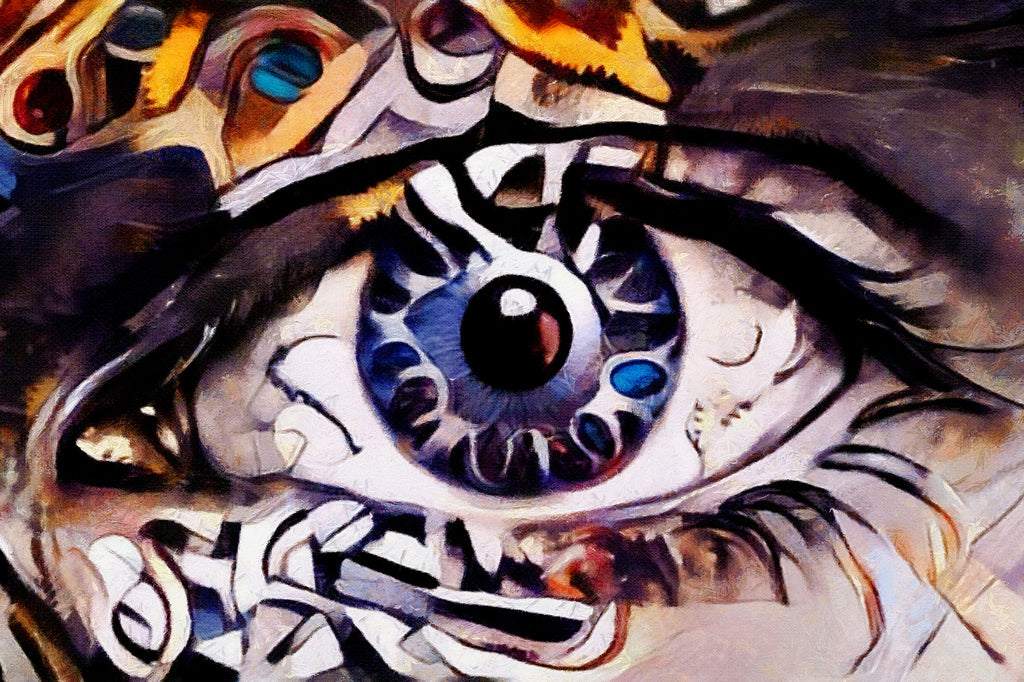 Zbliżenie na niebieskie oko z wzorami