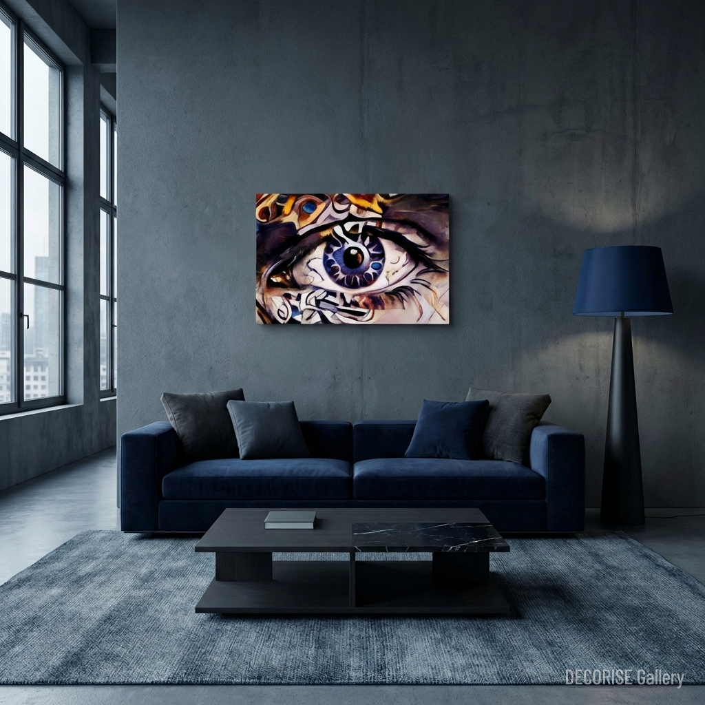 Zbliżenie na niebieskie oko z wzorami