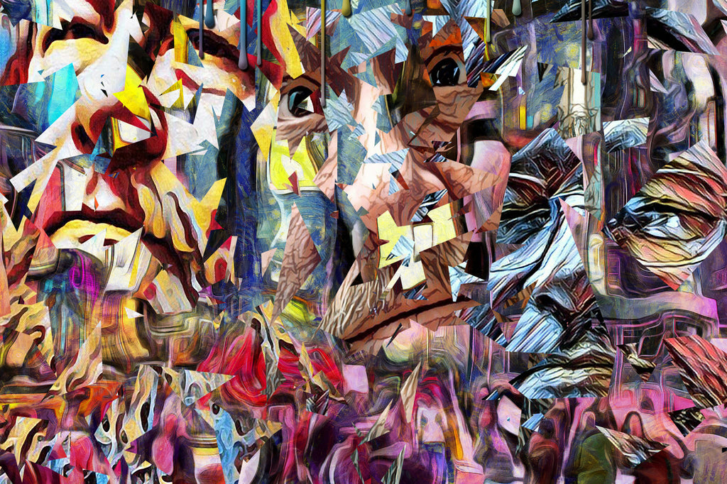 Abstrakcyjny kolaż z fragmentami twarzy