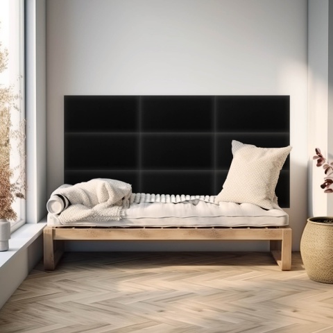 80x20 cm Czarny Eko Skóra Panel Tapicerowany